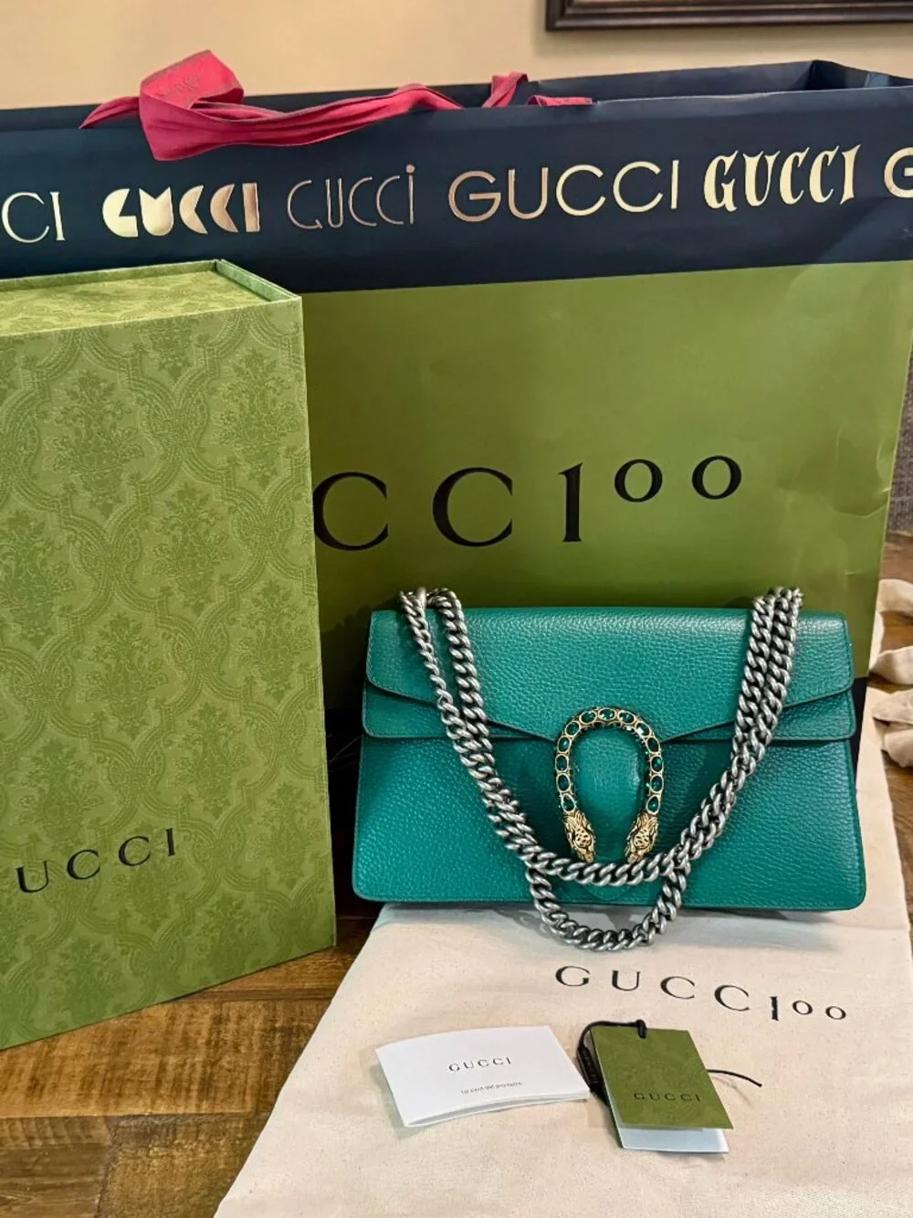 GUCCI Handbag Dionysus Dollar Calf/Strass Emerald #400249 CAOGX